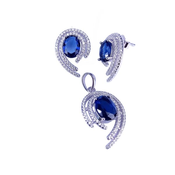 PST00094 – Oval Cut Shape Pendant Set With Blue Stone - Image 2