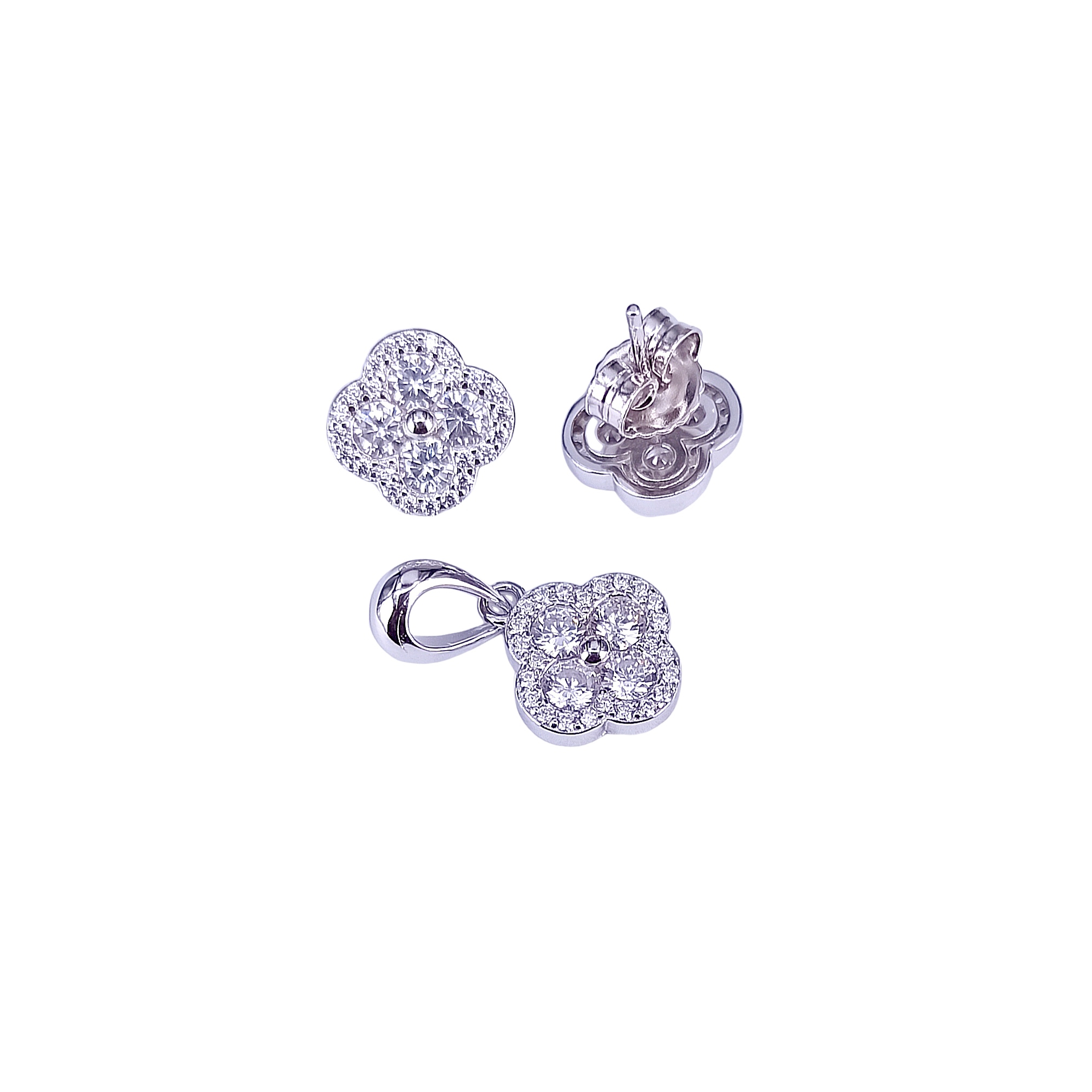 PST00089 – Clover Shape Halo Pendant Set - Image 3