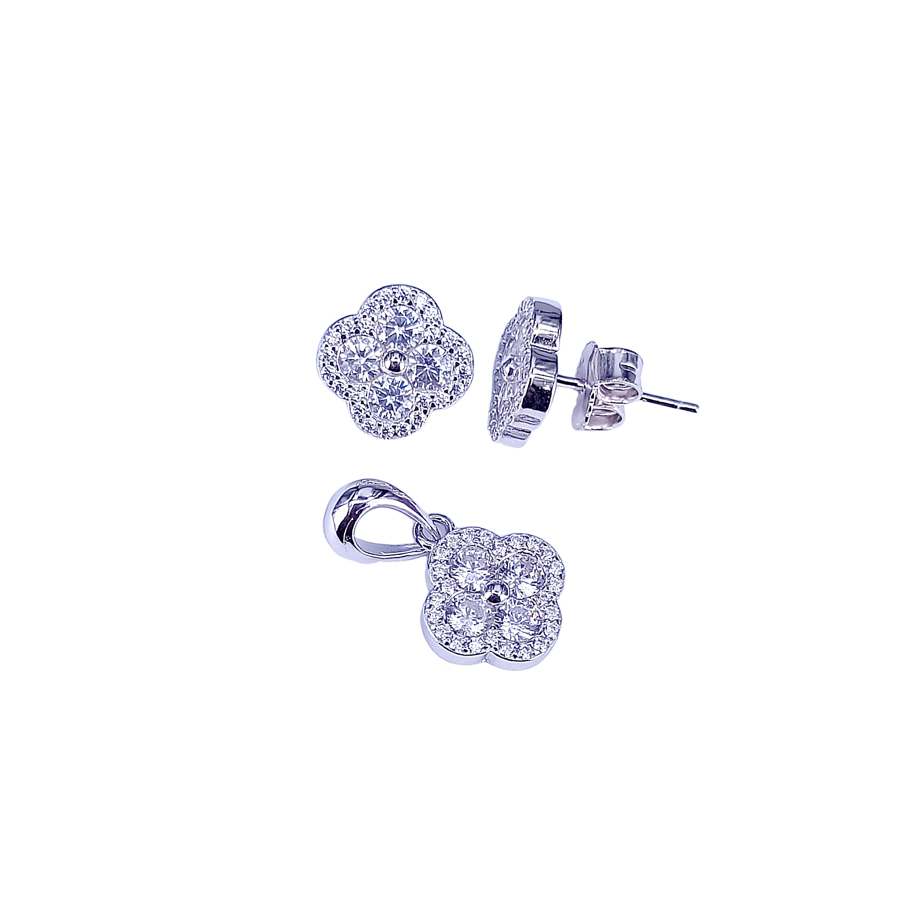 PST00089 – Clover Shape Halo Pendant Set - Image 2