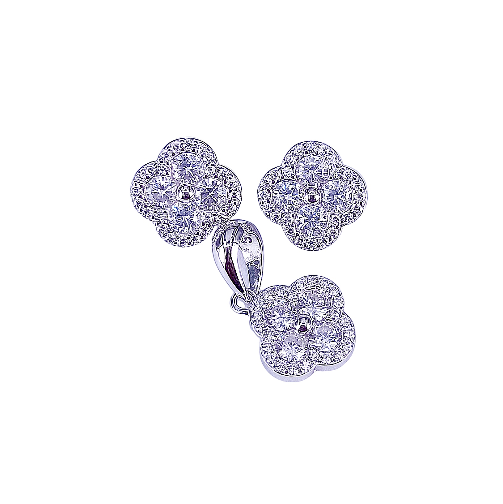 PST00089 – Clover Shape Halo Pendant Set