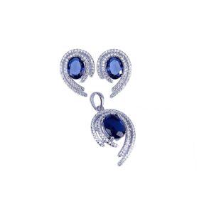 PST00094 – Oval Cut Shape Pendant Set With Blue Stone