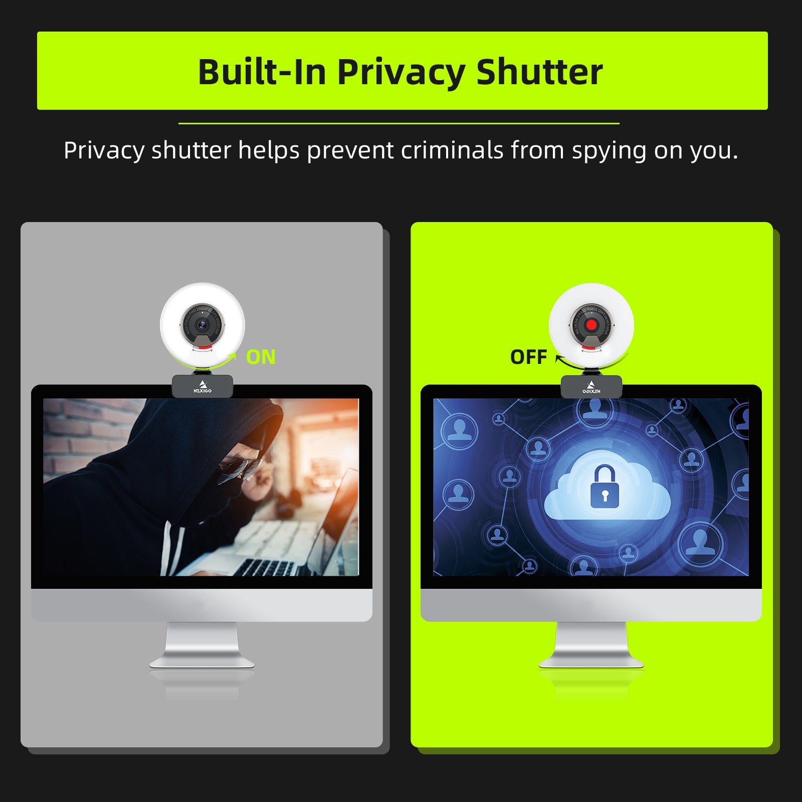 NexiGo N960E 1080p Webcam 60 FPS Adjustable Ring Light Dual Stereo Microphone Black - Image 6