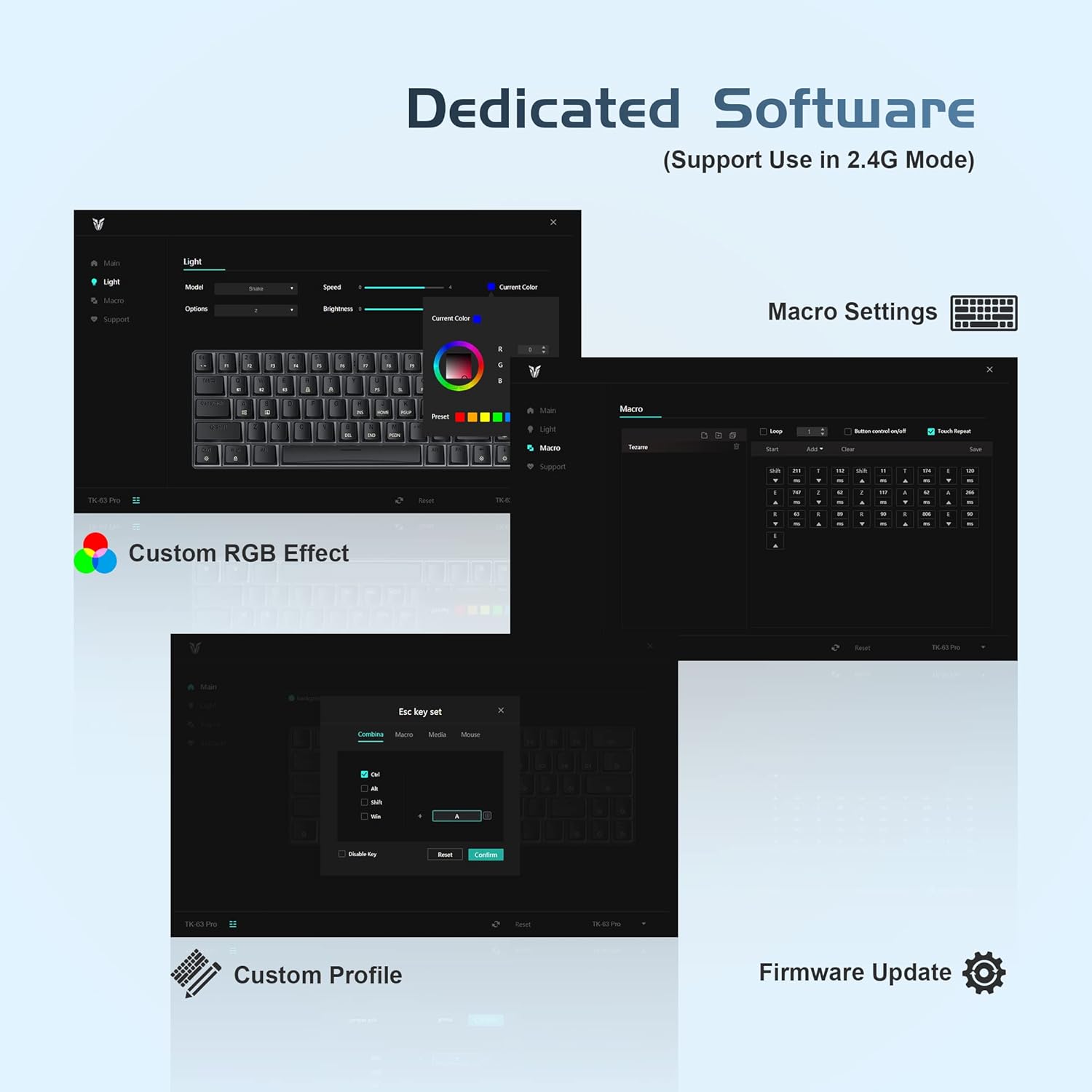 Keyboard White Tezarre TK-63 Pro Full ARGB Wireless Bluetooth Mechanical Gaming Keyboard White Gateron Red Switches - Image 7