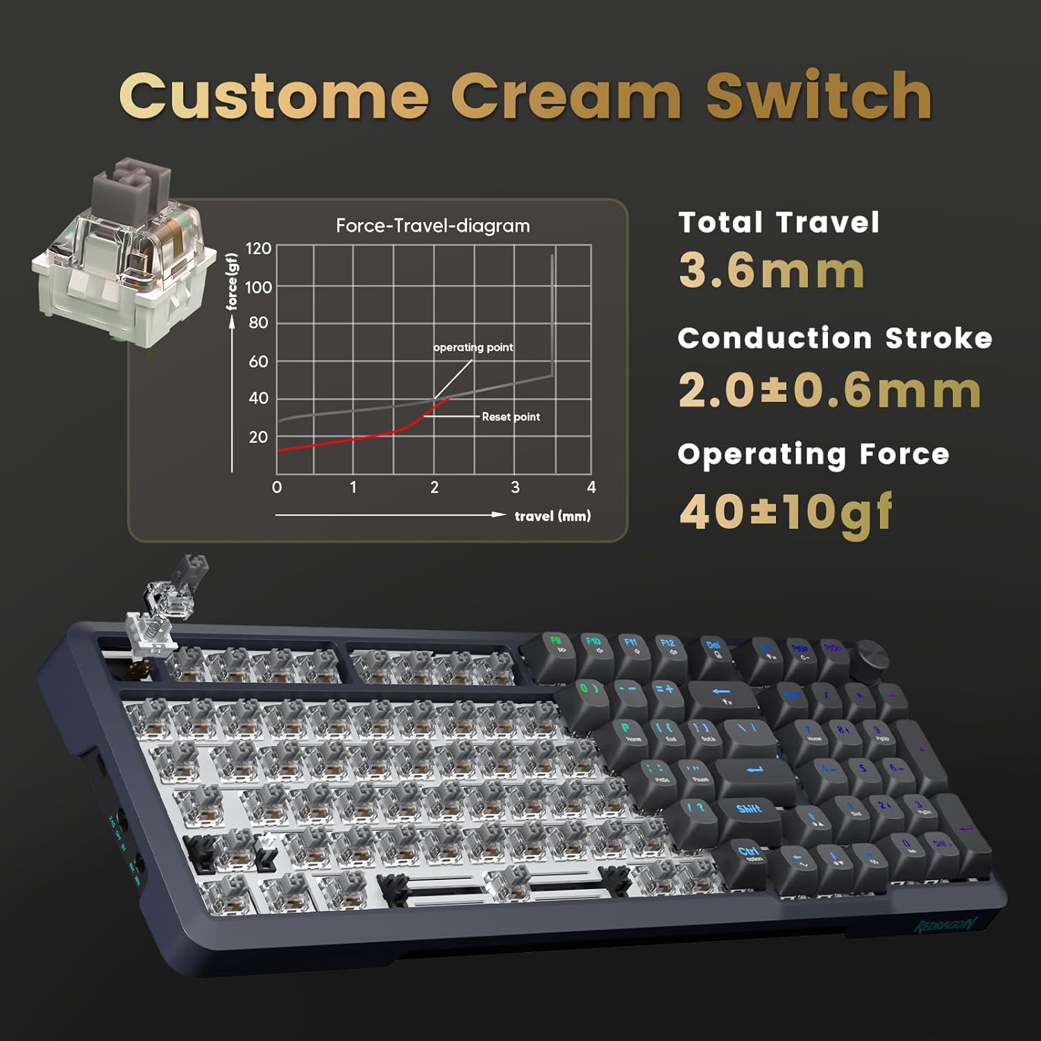 Redragon K688 RGB Mechanical Keyboard 98-Key Gasket Mount Tri-Mode RGB Keyboard for Gamers - Image 3