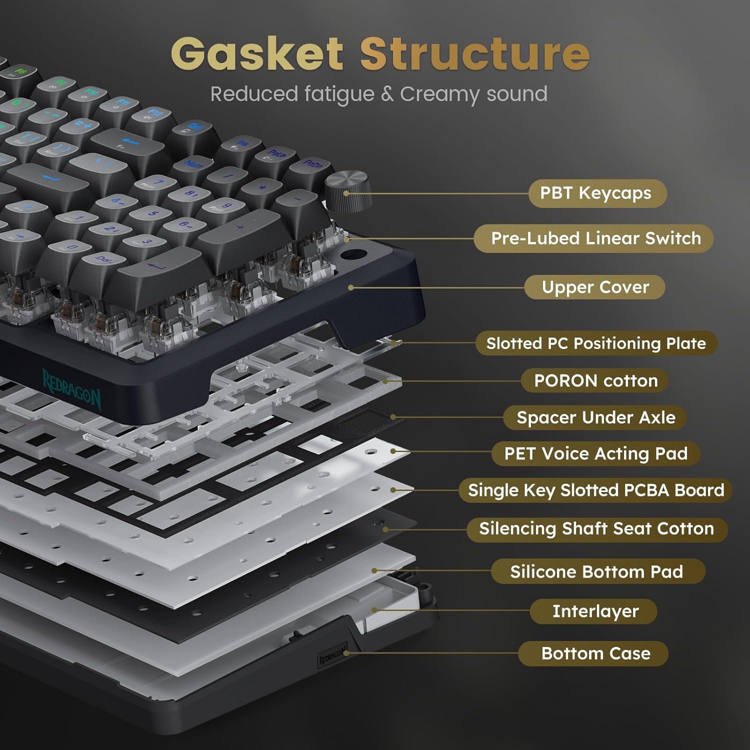 Redragon K688 RGB Mechanical Keyboard 98-Key Gasket Mount Tri-Mode RGB Keyboard for Gamers - Image 4