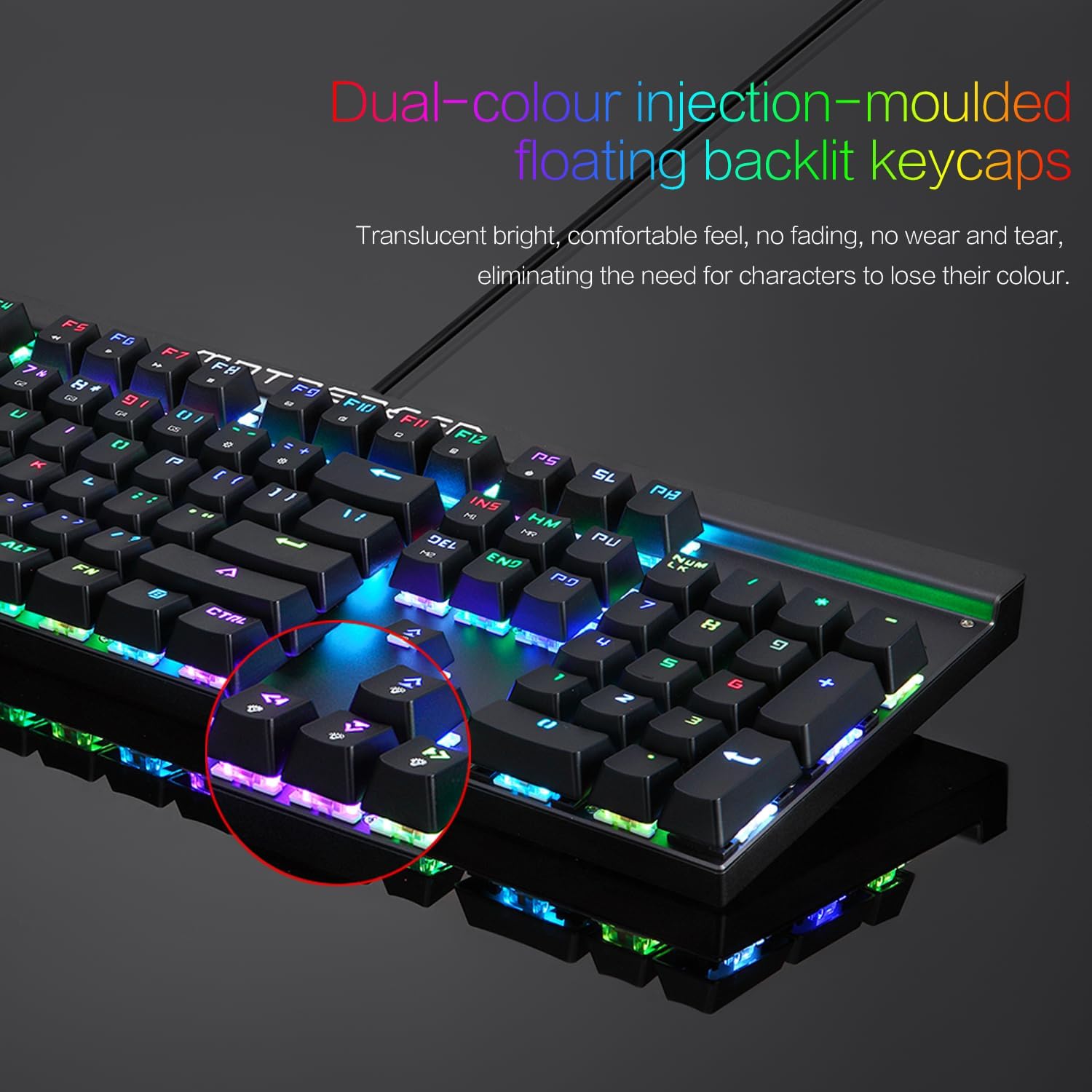 MOTOSPEED CK103 RGB Backlit Mechanical Gaming Keyboard Compact Metal Base Wired Keyboard - Image 3