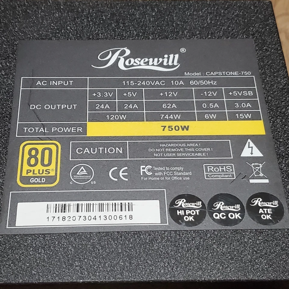 Rosewill CAPSTONE 750M 750W Semi-Modular Power Supply 80 Plus Gold Certified High Performance